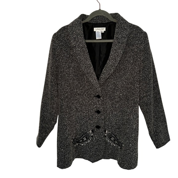 Coldwater Creek Jackets & Blazers - Coldwater Creek Women's‎ Blazer Size 14 Black Gray Paisley Tweed Career Jacket